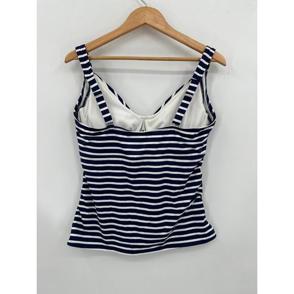 Lands' End Nautical Navy Blue/White Stripe Tankini swim Top Size 16 D Cup - Picture 2 of 3